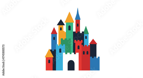 Colorful Fantasy Castle Illustration.