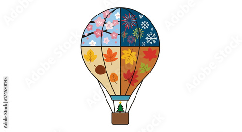 Colorful hot air balloon representing the four seasons of the year.
