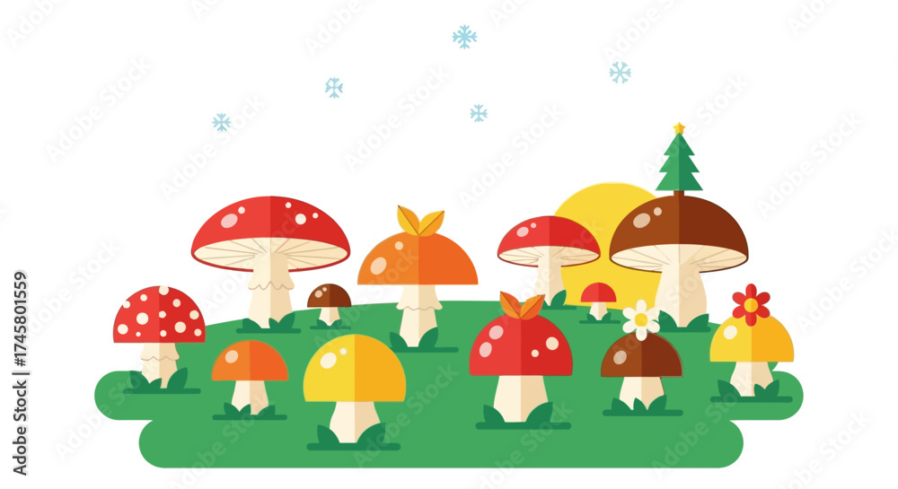 Obraz premium Colorful Mushroom Collection on Green Grass.
