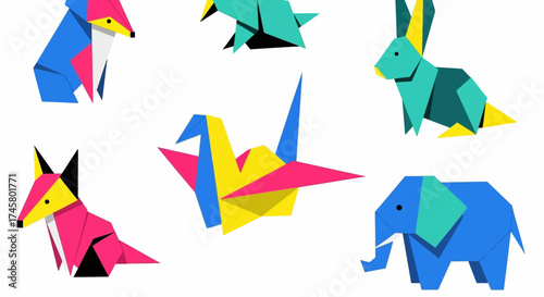 Colorful Origami Animals and Birds Collection.