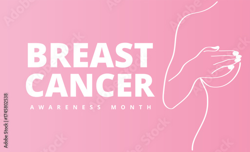 Minimal pink Breast Cancer Awareness Month poster with feminine line art design and soft typography for health campaign or social media use