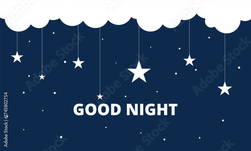 Cute night sky background with stars and “Good Night” text, perfect for children’s bedtime themes, digital wallpapers, or greeting card designs.