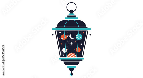 Decorative Lantern with Celestial Elements and Planets.