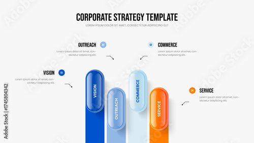 Investor Launch Presentation Design Vector Illustration. Market Development 4 Option Diagram Frame Template. Enterprise Strategy Four Element Infographic Slide Layout.