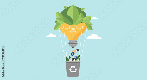 Eco-Friendly Idea - Light Bulb with Plant and Recycling Bin.