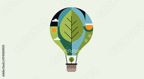 Ecological Hot Air Balloon with Leaf Design for Environmental Awareness.