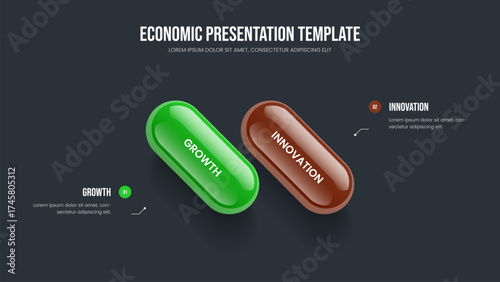 Creative Plan Two Element Diagram Frame Design. Company Overview Slide Layout Vector Illustration. Service Showcase 2 Option Infographic Slideshow Template.
