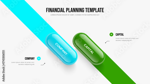 Service Campaign Two Step Infographic Slideshow Design. Financial Strategy 2 Element Diagram Presentation Layout. Product Planning Slide Template Vector Illustration.