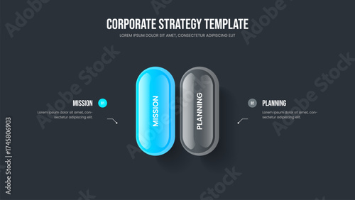 Marketing Plan Two Option Diagram Presentation Template. Creative Overview 2 Step Infographic Frame Layout. Investor Proposal Slideshow Design Vector Illustration.