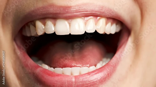 A video about various Close-Ups of People's Open Mouths and White Teeth show in Different Positions revealing diverse Emotions or Medical condition