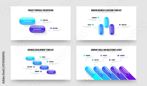 Corporate Portfolio Two Three Four Five Option Diagram Presentation Layout Vector Illustration Bundle. Product Planning 2 3 4 5 Step Infographic Frame Design Set.