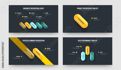 Enterprise Innovation Five One Two Three Option Diagram Presentation Design Vector Illustration Collection. Corporate Briefing 5 1 2 3 Step Infographic Slide Layout Bundle.