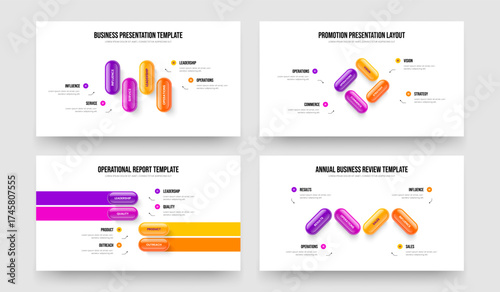 Enterprise Forecast 4 Step Diagram Frame Template Bundle. Professional Proposal Four Element Infographic Presentation Layout Vector Illustration Set.