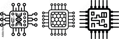 Modern microchip icons representing dna biology technology and circuits