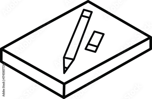 Isometric paper pencil eraser vector illustration for drawing and writing design