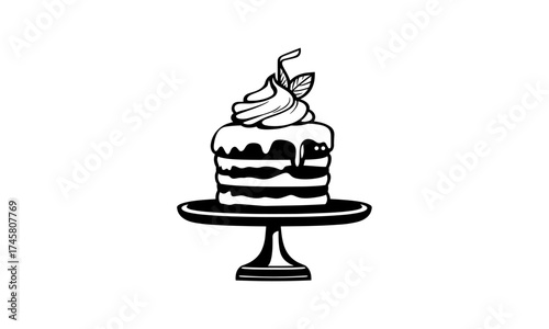 vector silhouette of a layered cake with cream on a stand