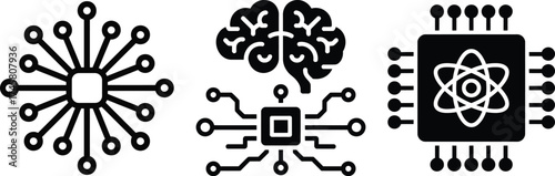Digital brains circuits and atoms technology icons symbolizing innovation and future