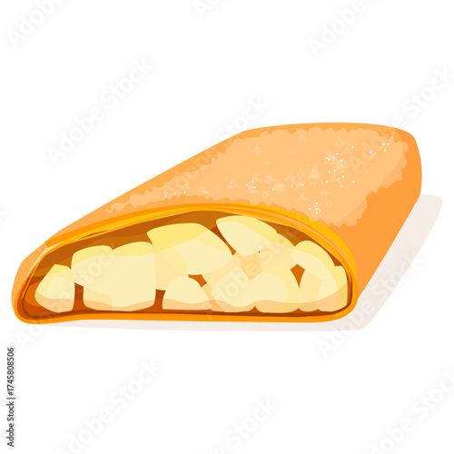 A whole apple strudel with the tip cut off