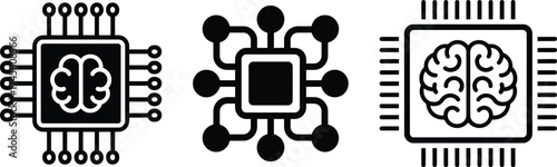Three ai chip icons representing artificial intelligence and advanced computing technology concepts