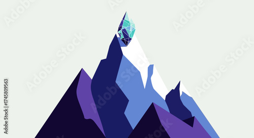 Geometric Mountain Peak with Crystalline Summit in Abstract Design.