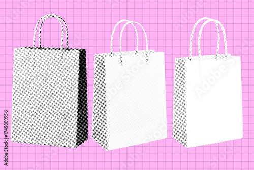 Shopping bags retro vintage pop art collage