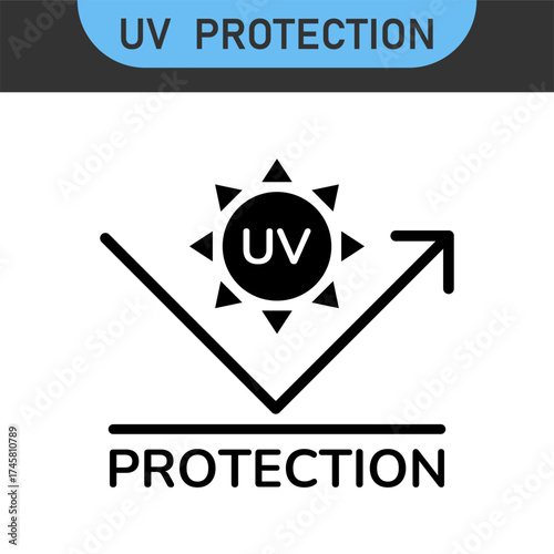 UV protection icon set. UV radiation black icon. Ultraviolet symbol. Sun uv protection icons. Vector pictogram of sunscreen spf. Skincare illustration, sign for cosmetics packaging