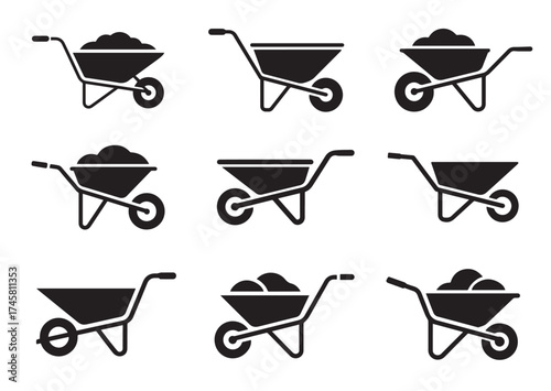 Wheelbarrow icon, Wheelbarrow solid vector design