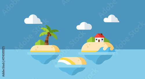 Minimalist Vector Illustration of Tropical Floating Islands.