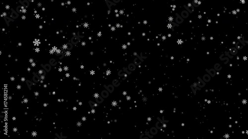 Winter overlay with falling snowflakes. Seamless snowing loop. Alpha channel - transparent background.
