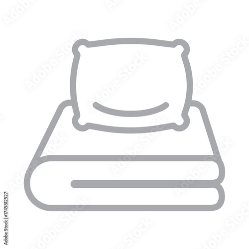 Minimal bed linen linear icon isolated on transparent background. Bedding outline with pillow and sheet. Perfect for hotel, bedroom, sleep comfort, textile, and home interior themes. Editable stroke.