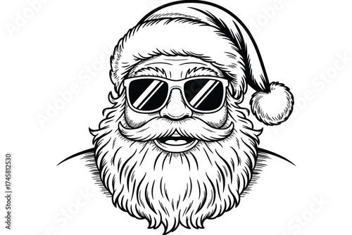 Cool santa claus head with sunglasses isolated on white background