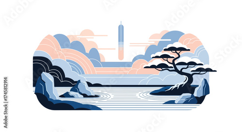 Modern rocket launching into the sky from a distant launchpad.