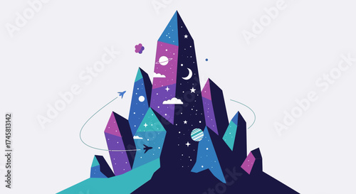 Mystical Crystal Formation with Celestial Elements.