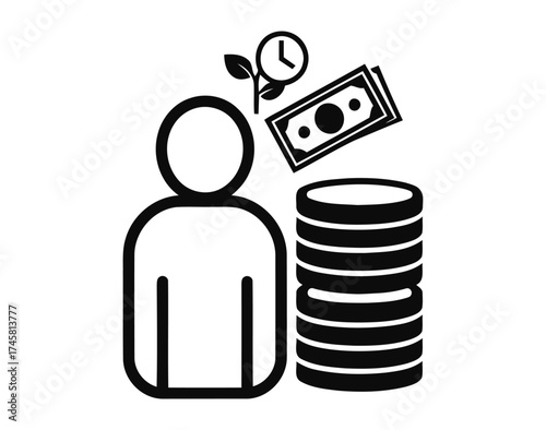 Iconic illustration of pension scheme and investment