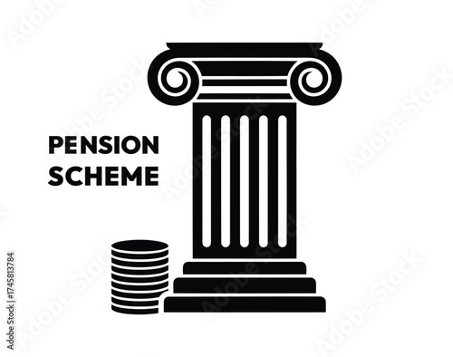 Pension scheme illustration with a pillar and coins