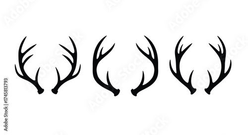 A collection of five black silhouettes depicting different deer antlers