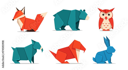 Origami Animals - Fox, Bear, Owl, Goat, Dinosaur, and Rabbit Paper Art.