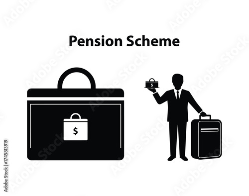 Pension scheme illustration with a briefcase and a businessman
