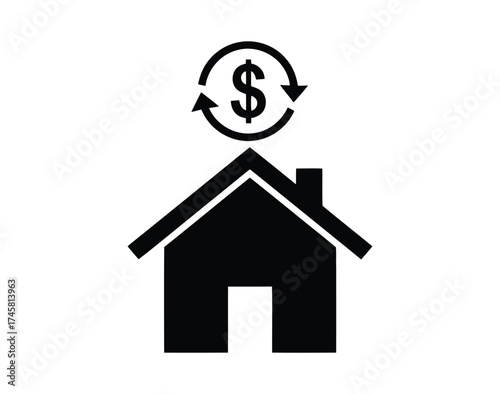 Pension scheme illustration with a house and a dollar sign