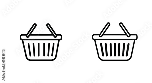 Simple line art illustration of two empty shopping baskets side by side