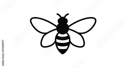 Simple black and white illustration of a bee in flight detailed design