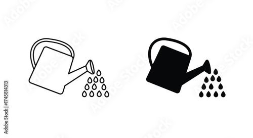 Two watering cans depicted in contrasting black and white styles