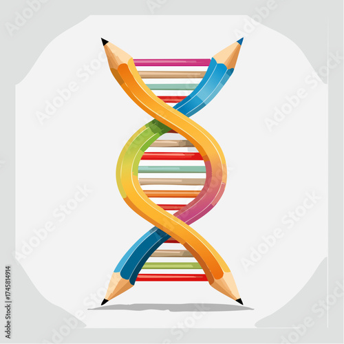 DNA double helix structure formed by colored pencils, symbolizing creativity and knowledge.