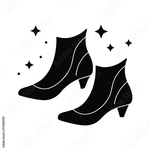 Chic ankle boots mid stride black silhouette vector art illustration