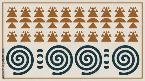 Stylish bohemian pattern with earthy tones and spiral elements creating a modern and eye-catching design perfect for textiles and backgrounds