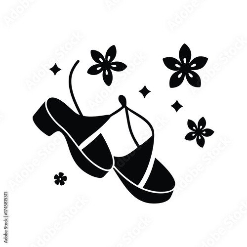 Stylish sandals with crisscross straps black silhouette vector art illustration