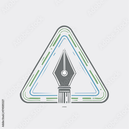 Stylized illustration of a pen nib within a triangular frame, design element.