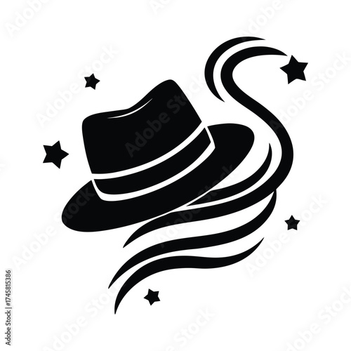 Sleek fedora hat with ribbon black silhouette vector art illustration
