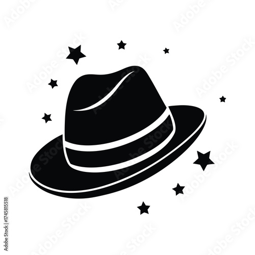 Stylish fedora hat with ribbon band black silhouette vector art illustration