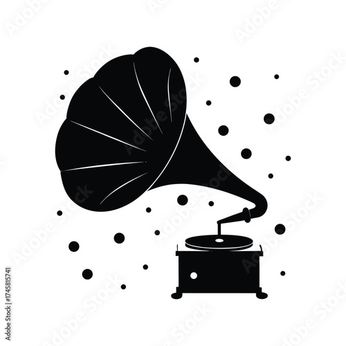 Oversized vintage gramophone black silhouette vector art illustration